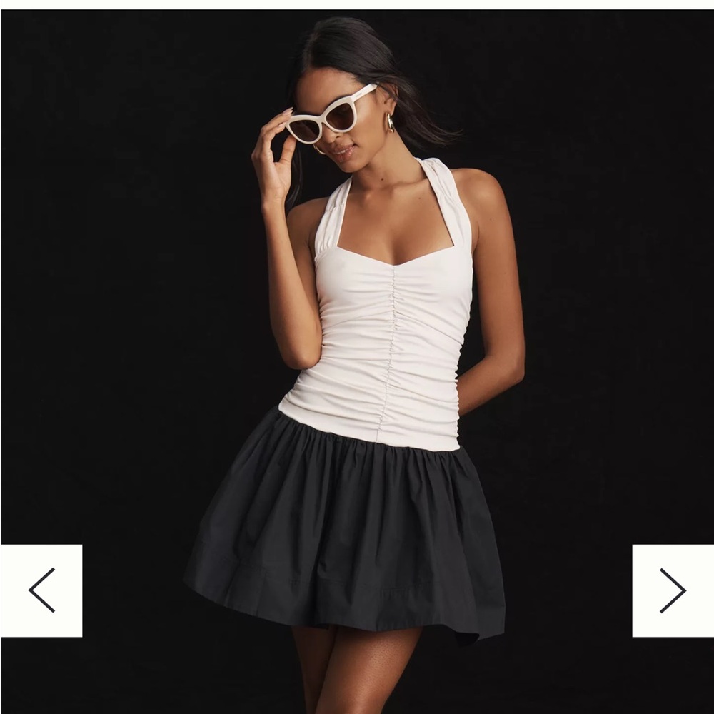 NWT Anthropologie Maeve Halter Twofer Mini Dress in Black & White Size Small